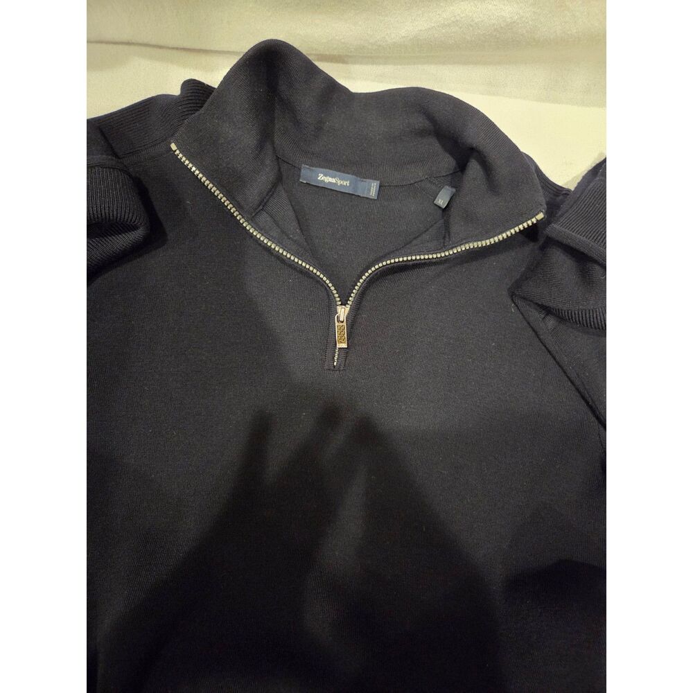Zegna Sport Men XL Black Lana Wool Blend Quarter Zip Mock Neck Sweater Pullover